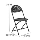 Flash Furniture 8 pièces Chaise pliante de la série HERCULES en plastique noir à dossier Fan, avec une capacité de 650 lb.-Cadre en acier de calibre 18