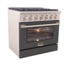Kucht 36" KNG Series Pro Style Propane Gas Range - Stainless Steel/Cement Grey-Full stainless steel range with a professional handle for the ultimate cooking experience
