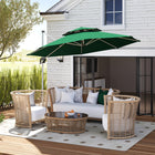 Outsunny - Parasol de patio déporté 10 pi avec rotation à 360°, hauteur réglable, base en croix, manivelle et inclinaison, vert foncé-Tissu UPF30+ bloquant les rayons UV et conservant l’éclat des couleurs  