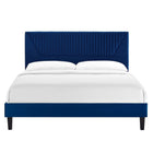 Modway Yasmine Channel Tufted Performance Velvet Full Platform Bed with Tapered Black Wood Legs - Navy-Tapered Black Wood Legs