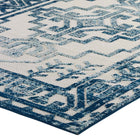 Modway Reflect Nyssa Distressed Geometric Southwestern Aztec Indoor/Outdoor Area Rug - 8 ft W x 10 ft L - Ivory/Blue-High Density / Machine-Woven