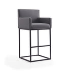 Manhattan Comfort Ambassador 21" Mid-Century Modern Faux Leather Upholstered Bar Stool - Grey and Black - 2 Pack-Tight Back Chair Design with Comfort Armrest