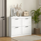 HOMCOM Narrow Shoe Cabinet with Flip Drawers & Adjustable Shelf for Entryway - White-Store up to 20 pairs of shoes in 4 tilt-out drawers