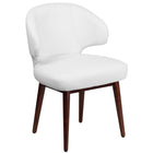 Flash Furniture Comfort Back Series Leather Side Reception Chair with Walnut Legs - White-Contemporary Style