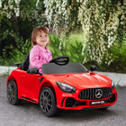 Qaba 12V Mercedes-Benz Licensed Kids Electric RC Car - Red-Auxiliary wheels provide stability when the car is powered off 