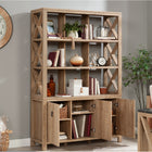 Sauder Newberry Lane Storage Wall - Khaki Pine-Spacious shelving: Spacious open shelving for storage and display. Adjustable shelf behind each door provides versatile hidden storage. Three doors feature soft-closing hinges
