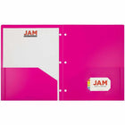 JAM Paper - Dossiers scolaires à 3 trous et à deux pochettes en plastique robuste - rose fuchsia - Paquet de 6-Quantité : 6 dossiers par paquet | Un pour chaque sujet et projet