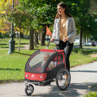 Aosom - Remorque de vélo 2-en-1 pour enfants, poussette bébé pliable - rouge-Grandes roues arrière et roue avant pivotante verrouillable avec suspension pour une conduite en douceur 