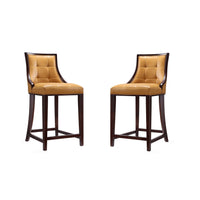 Manhattan Comfort Fifth Avenue 19" Traditional Faux Leather Upholstered Counter Stool - Camel and Dark Walnut - 2 Pack-Traditional Counter Stool with Backseat Perfect for Bar and Kitchen Use. Set of 2