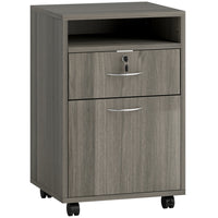 HOMCOM Vertical Filing Cabinet with Lockable Drawer - Grey-Ample storage space with open shelf, drawer, and large cabinet are used for files and other important paperwork    
