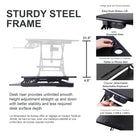 Rocelco 37.4" EDR Electric Desk Riser with Enhanced Vertical Range and AC-USB - Black-Electric lift system raises up to 33 pounds