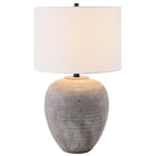Hudson&Canal Shira 23" Tall Ceramic Table Lamp with Fabric Shade - Cool Terracotta/White-Paired with a white drum fabric shade