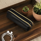 Mead  West Village Dual Zipper Pouch - Black-Modern, Polished Style: Classic black finish with rounded corners and gold zipper accents