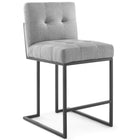 Modway Privy Black Stainless Steel Upholstered Fabric Counter Stool - Black Light Gray-Glam Deco Kitchen Counter Stool