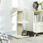 PawHut - Arbre à chat avec tapis en sisal, poteau à griffer, coussin, blanc crème-Fabriqué en panneau de particules pour un arbre stable 