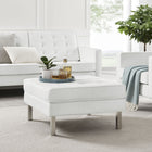 Modway Loft Tufted Vegan Leather Ottoman - Silver/White-Silver Stainless Steel Legs
