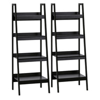 HOMCOM - Étagère Bibliothèque à 4 niveaux en forme d’échelle - noir - lot de 2-Ensemble de 2 étagères, pouvant être utilisées ensemble ou séparément 