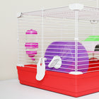 PawHut 18.5'' Hamster Cage with Exercise Wheel and Water Bottle Dishes - Red-Color: Red and White