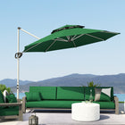 Outsunny - Parasol de patio déporté 10 pi avec rotation à 360°, hauteur réglable, base en croix, manivelle et inclinaison, vert foncé-La toile inclinable s’adapte facilement à la position du soleil  