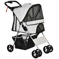 PawHut - Poussette pour chien pliage en un clic, poussette pour animal de compagnie avec porte-gobelet, 4 roues, transporteur de voyage avec freins, gris-La fonction de pliage à une touche facilite le rangement 
