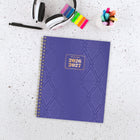 AT-A-GLANCE 2026-27 Badge Geometric Weekly/Monthly Planner - 11"x 9" - Purple - Bilingual-One month per two page spread has unruled daily blocks, plus a section for notes and past/future month reference calendars