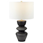 Hudson&Canal - Lampe de table Cassian 63 cm de haut avec abat-jour en tissu - Noir mat/laiton/blanc-Associé à un abat-jour tambour en tissu blanc