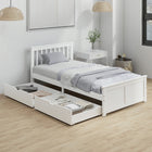 HOMCOM - Cadre de lit plateforme en bois taille twin avec tiroirs - blanc-15 lattes en bois offrent un soutien équilibré et uniforme sur toute la structure du lit 