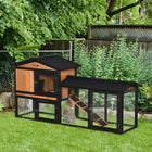 PawHut 69" Wooden Rabbit Hutch with Run Box and Slide-out Tray - Black-Steel wire fencing to provide ventilation 