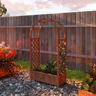 Outsunny Raised Garden Bed with Arch Trellis - Dark Brown Wood Effect-Spacious planter box for growing flowers, vegetables, and other plants
