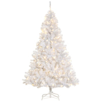 HOMCOM 6' Pre-Lit Artificial Christmas Tree with LED Lights - White-6ft tall artificial Christmas tree in a realistic tree style 