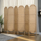HOMCOM 6 Panel Arched Top Woven Freestanding Room Divider for Bedroom - Natural Wood-Material: Paper Rope, Pine Wood 
