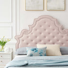 Modway Gwyneth Tufted Performance Velvet Queen Platform Bed with Gold Metal Legs - Pink-Wood Slat Support System