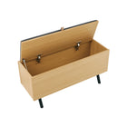 Manhattan Comfort Paloma 35.8" Modern Linen Weave Upholstered Accent Storage Bench - Natural Oak-Bench Upholstered in High Quality Linen Weave with a Foam Fill. Includes Leatherette Pull Tab for Easy Access