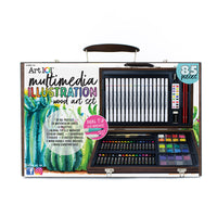 Art 101 - Ensemble d'art en bois avec illustration multimédia, 85 pièces-Cet ensemble comprend nos marqueurs Illy à base d'alcool de qualité professionnelle, livrés avec un double burin et des pointes ogives.