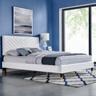 Modway Roxanne Performance Velvet Queen Platform Bed with Wood Legs and Gold Metal Sleeves - White-Wood Legs With Gold Metal Sleeves