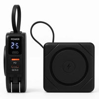 Uncaged Ergonomics - 7-en-1 chargeur sans fil magnétique portable 10 000 mAh - Noir-Hub de charge 7 en 1 : câbles USB-A, USB-C et Lightning, charge sans fil magnétique 15 W, plus broche CA intégrée.