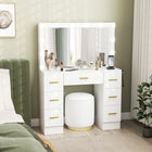 HOMCOM Makeup Vanity Desk with Mirror - 39.4" L x 15.7" W x 53.9" H - White-Seven drawers and a side hairdryer holder keep your vanity neat and tidy 