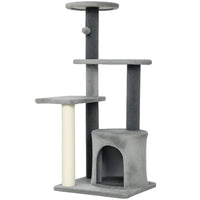 PawHut Cat Tree for Adults Multi-Level Cat Tower - Grey - Large - 41"H-Multi-level cat tree with platforms, a top perch, and a cozy cat house, fulfilling your cat's climbing instincts
