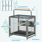 PawHut - Cage de transport pour oiseaux en métal avec perchoir sur pied, bols en acier inoxydable, plateau amovible - noir-Cadre en acier robuste assurant durabilité et sécurité 