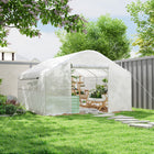 Outsunny Walk-in Tunnel Greenhouse - Large Windows & Zippered Door - 13' x 10' x 6.5' - White- Roll-up door and large windows for access and airflow
 