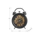 Monarch Specialties Clocks 12" Round Table Clock - Brown -Easy to read analog clock with numerical markings on a glass surface, with functioning metal gears adding a decorative industrial touch