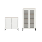 Manhattan Comfort Abbey Modern Accent Cabinet and Bookcase - Maple and Off White - Set of 2-Modern Accent Cabinet and Décor Cabinet for Dining Room, Living Room, and Bedroom Usage. Set of 2