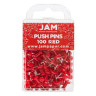 JAM Paper Colourful Push Pins - Red - 100 Pack-Plastic Head Thumb Tacks | Colour: Red