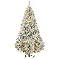 HOMCOM 6' Pre-Lit Snow-Flocked Artificial Christmas Tree - Green-6ft tall, lushes with wide leaves, providing a healthy, natural look 