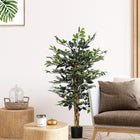 HOMCOM 4.3' Artificial Ficus Tree for Indoor Decoration - Green-Suitable for home, office, or outside use, spices up any space with its natural accent 