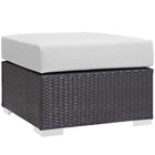 Modway Convene Outdoor Patio Fabric Square Ottoman - Espresso/White-Synthetic Rattan Weave