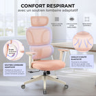 MotionGrey - Chaise de bureau ergonomique Mellow - Dossier en maille haute avec accoudoirs réglables - Rose-9