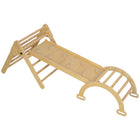 Qaba - Ensemble triangle Pikler 5 en 1 avec échelle, rampe, arche - bois naturel-Conception 5 en 1 comprenant un grimpeur triangulaire, une chaise berçante arquée, une planche de glisse avec des pierres d'escalade 