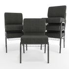 Chaise d'église de la série HERCULES de 21 po de largeur en tissu gris foncé avec étagère à livres - Cadre veine d'argent-Finition du cadre en veine d'argent