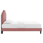 Modway Elise Performance Velours Lit Plateforme Twin Avec Pieds en Bois Noir - Vieux Rose-Système de soutien en lattes de bois